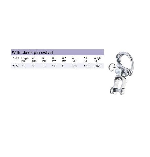 Wichard Mousqueton HR Emerillon Manille 70mm