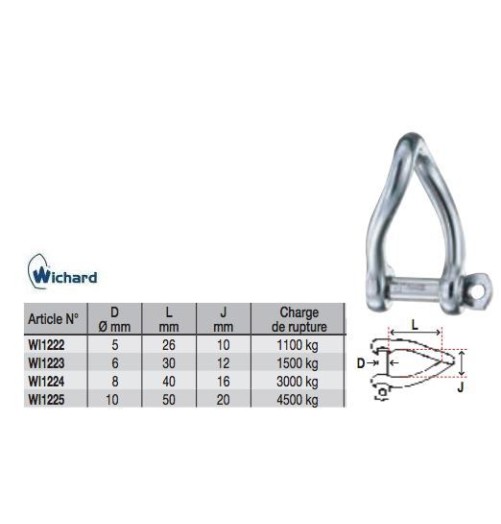 Wichard Shackle Twisted Self-locking 8mm