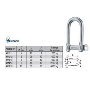 Wichard Shackle Long D Self-locking 6mm