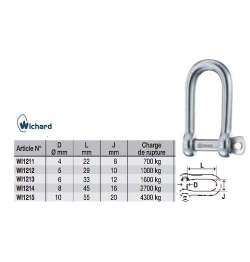 Wichard Shackle Long D Self-locking 6mm