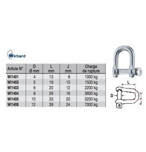 Wichard Shackle D Self-locking Captive Pin 8mm