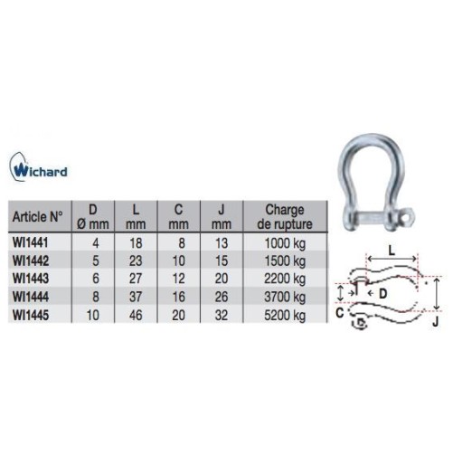 Wichard Shackle Bow Self-locking Captive Pin 6mm