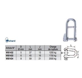 Wichard Shackle Long D Key Pin with Bar 6mm