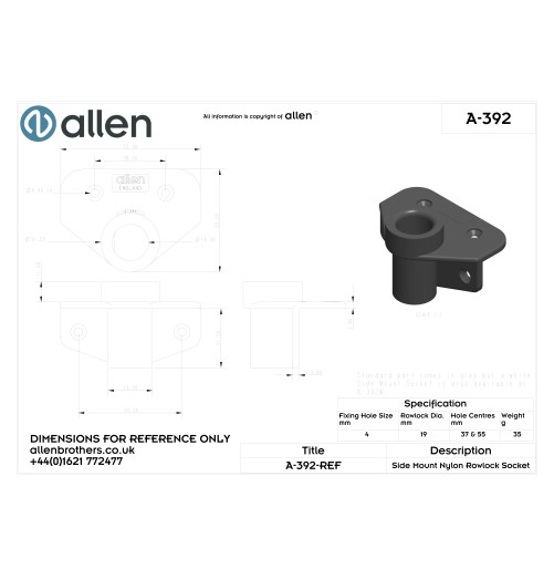 Allen Rowlock Socket Side Open Bottom 19mm