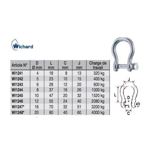 Wichard Shackle Bow Self-locking Pin 8mm